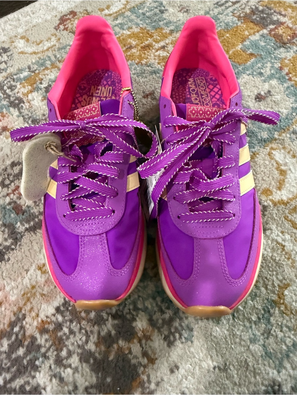 adidas Purple and Pink Athletic Sneakers with Gold Stitching